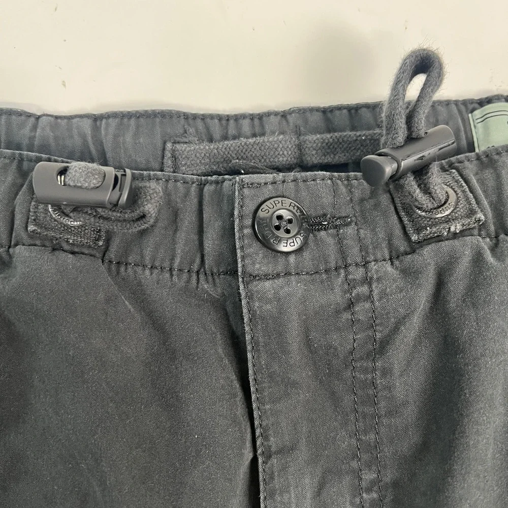 Superdry Ripstop Pants Mens 32x32 Black Cargo Elastic Waist Drawstring Workwear